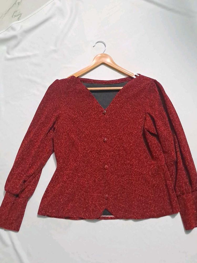 Sparkling Red Peplum Blouse