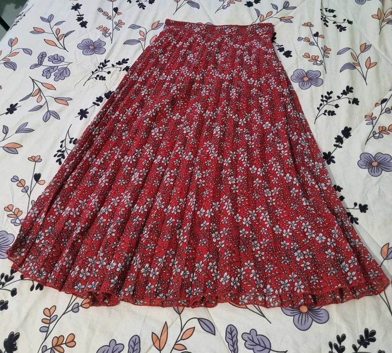 Printed Flared Red Skirt