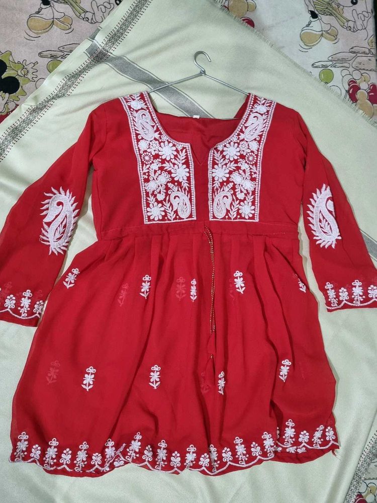 Red Beautiful New Chikankari Kurti Women