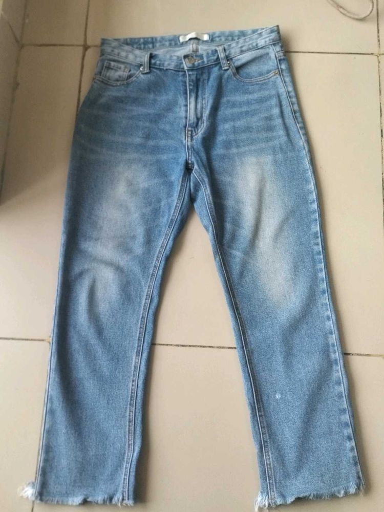 Light Blue With Fade Patches Print Denim Jeans