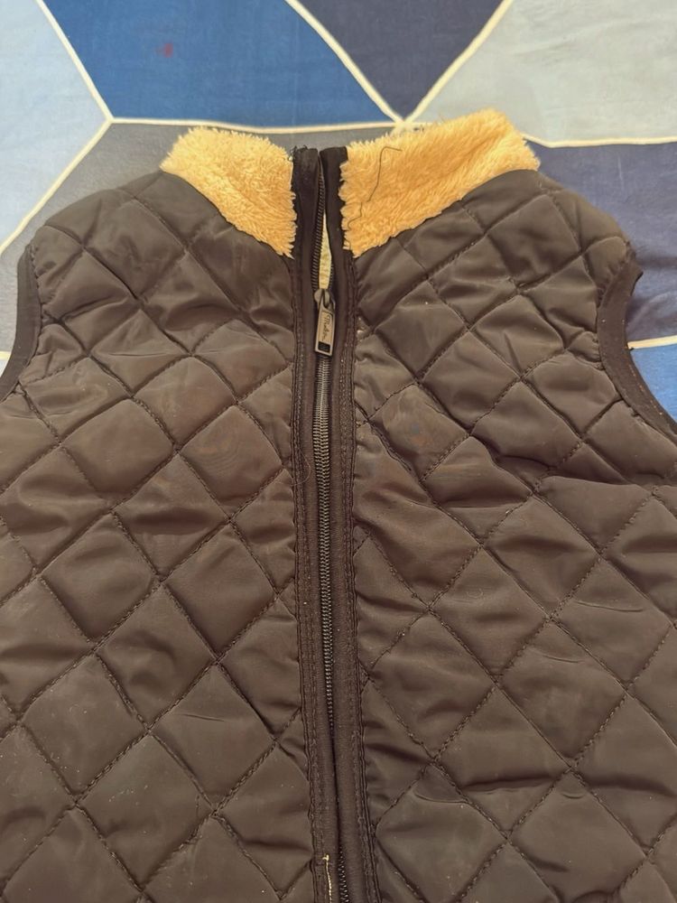 Quilted Vest with Fur Collar