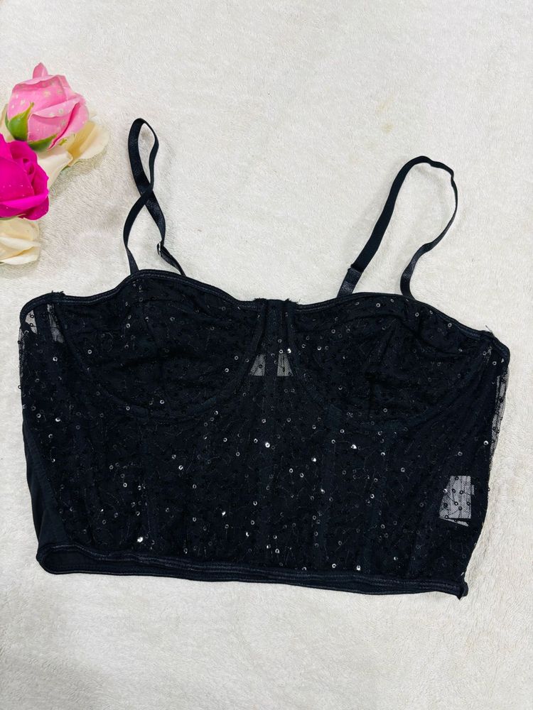 Black Sequin Corset Top