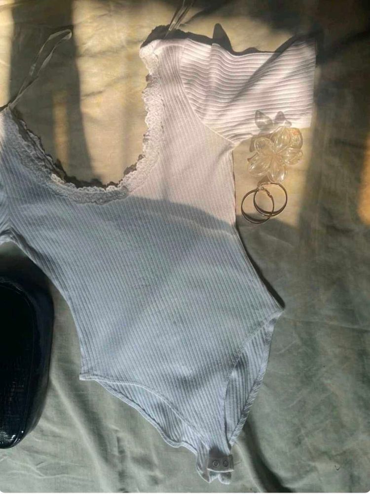 White Ribbed Bodysuit