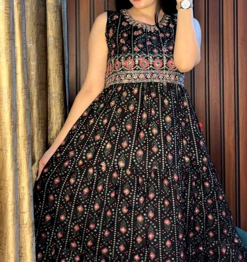 Embroidered Black Ethnic Gown