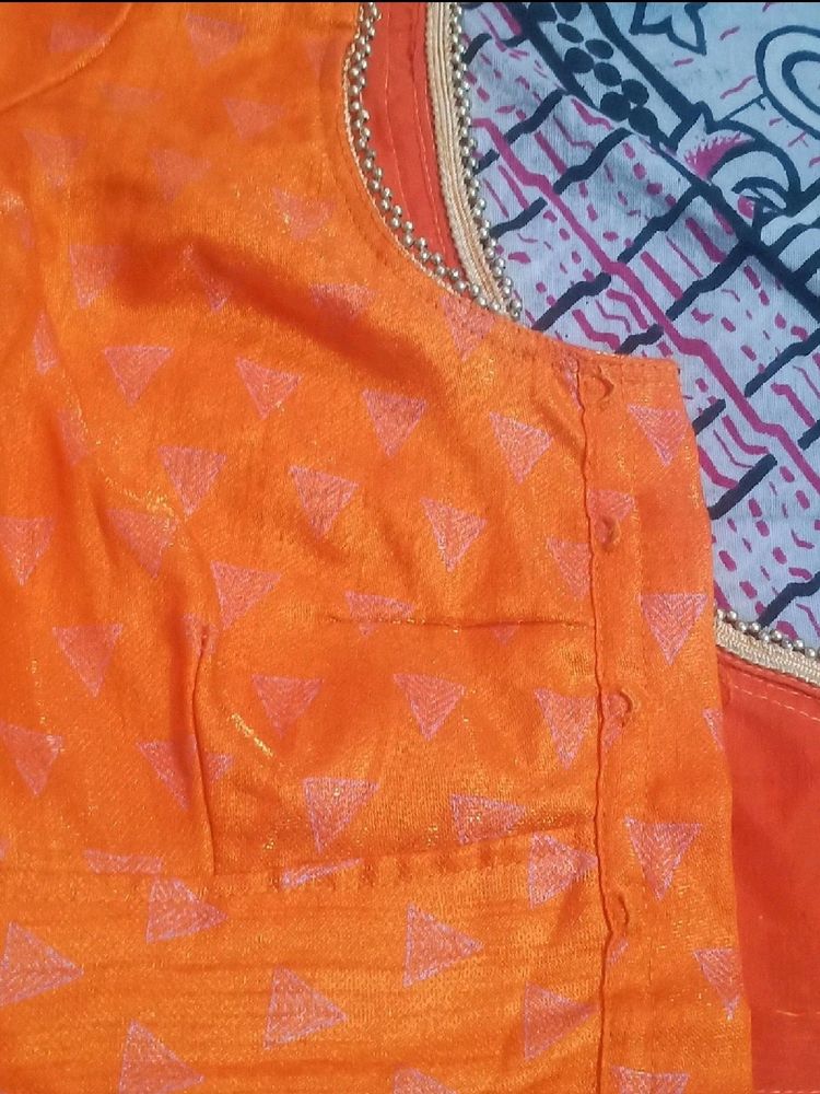 Orange Blouse with Triangle Pattern