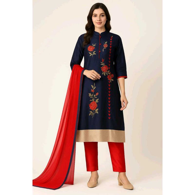 New Unused Embroidered Kurti Pant Dupatta Set
