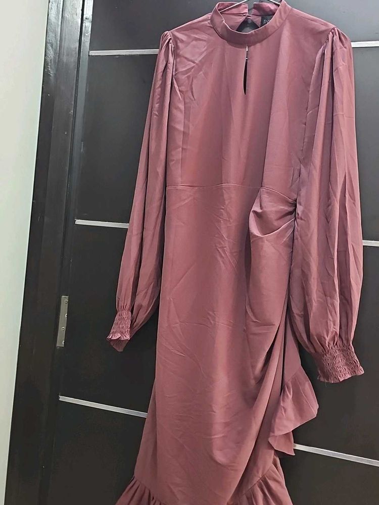 Mauve Ruffle Midi Dress