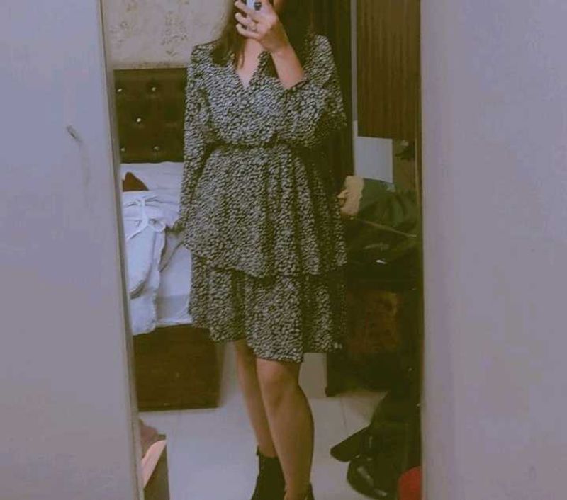 Patterned Tiered Dress(Size:-L)