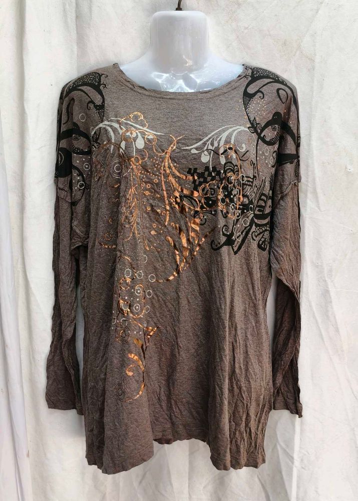 Brown Printed Long Sleeve Top