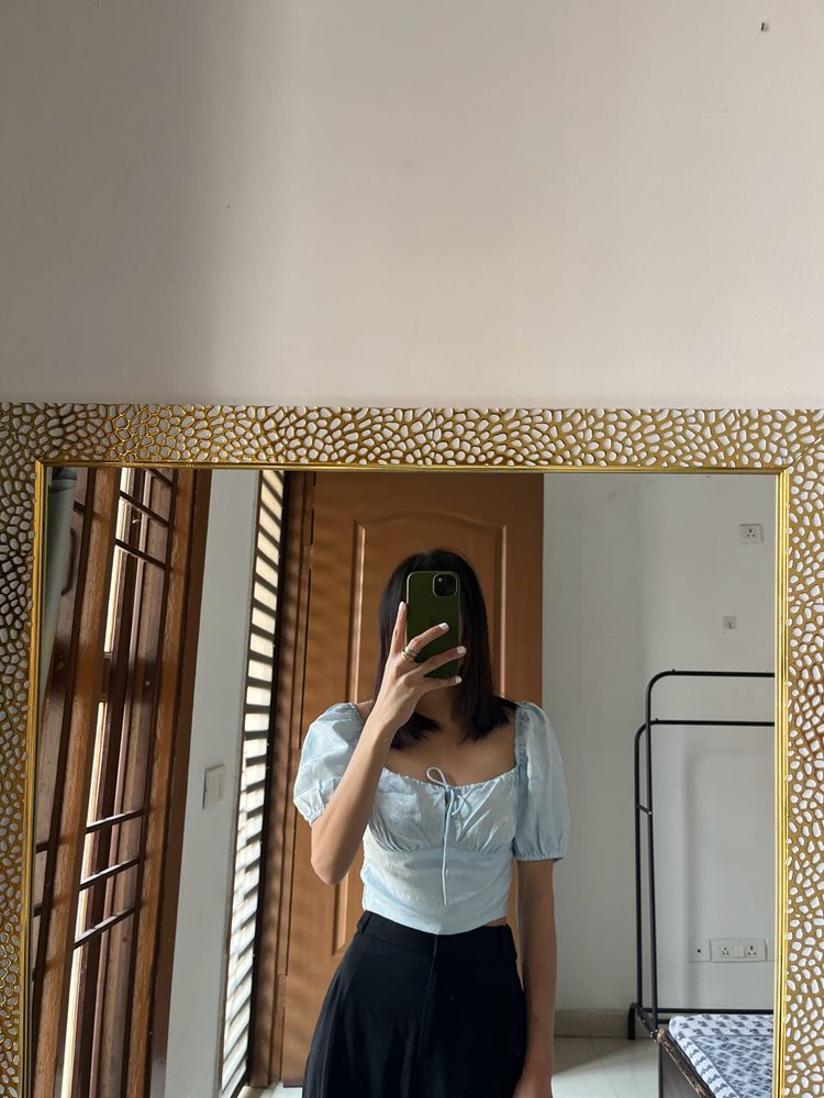 Na-kd Powder Blue Tie Knot Satin Top