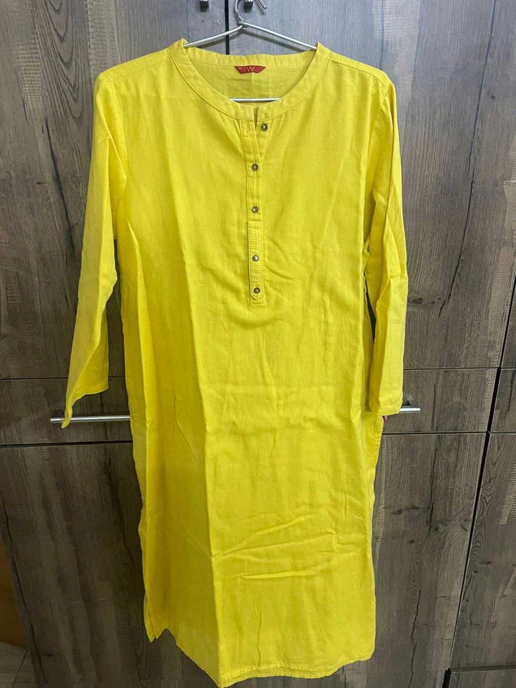 W - Yellow Linen Kurta