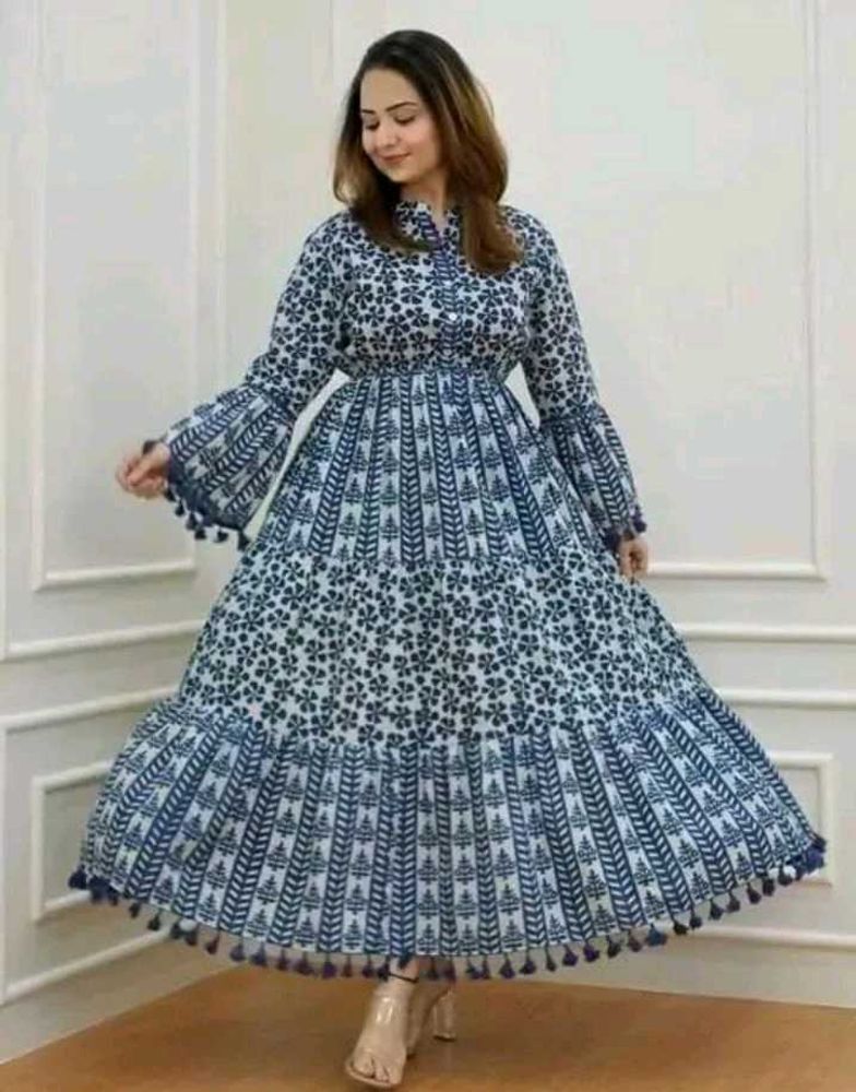 Floral Print Anarkali With Pompom
