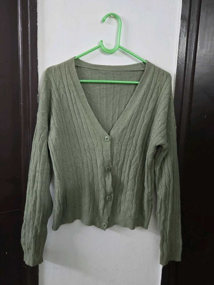 Green Button-Down Cardigan fits M~L