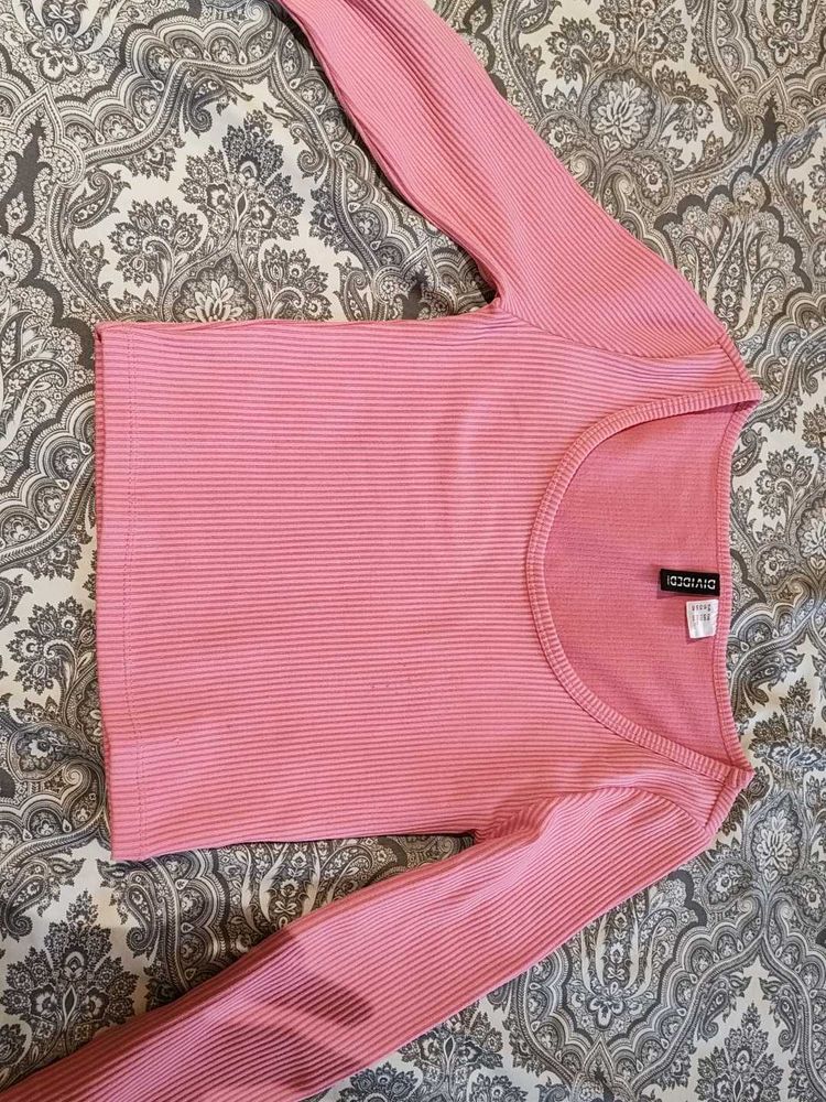 Pink Ribbed Long Sleeve Top