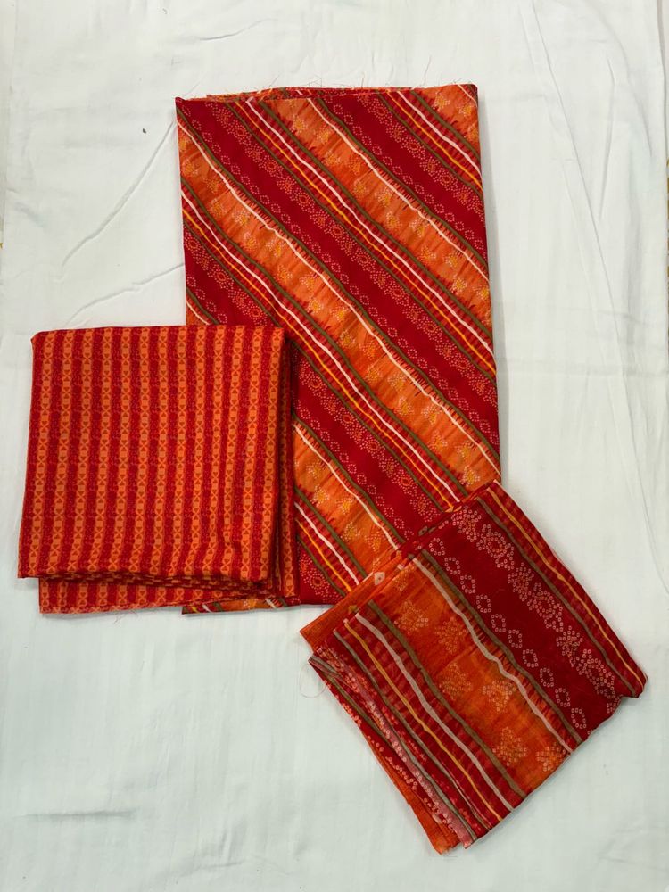 Red &amp; Orange Bandhani Unstitched Suit