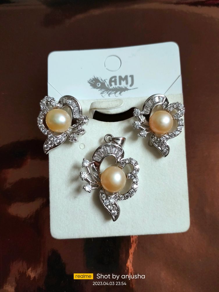 Pearl Necklace + Pearl Pendant+ Earrings