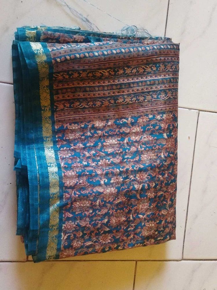 Vintage Teal Floral Saree