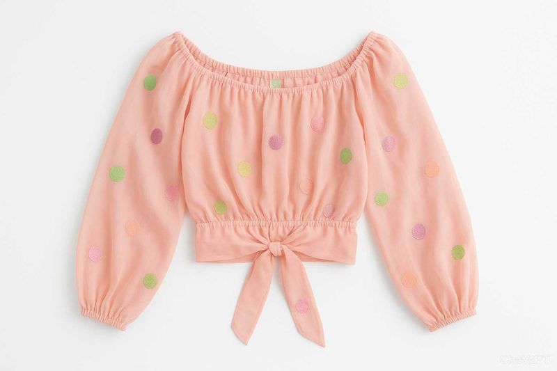 Blush Pink Polka Dot Tie-Up Crop Top