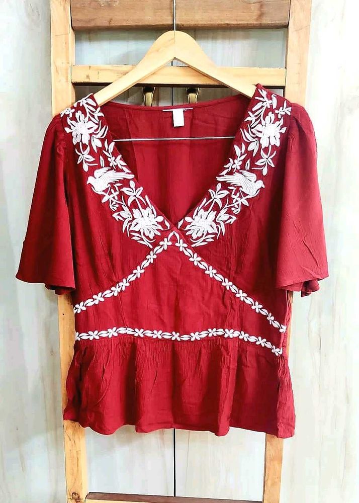 Rust Colour Embroidery Work Top Size-34