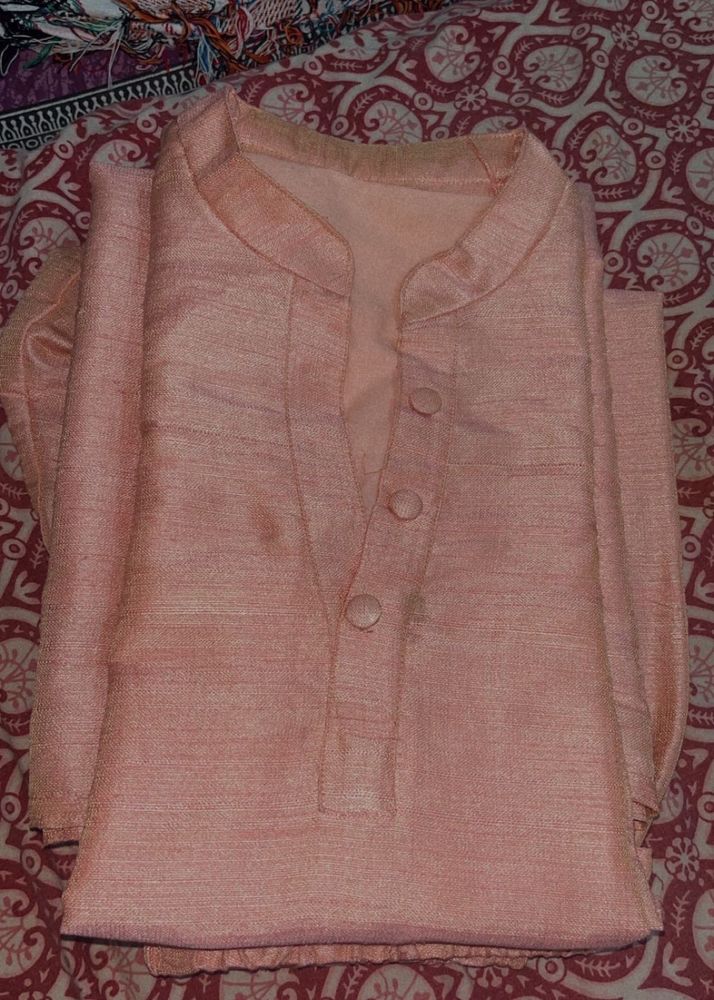 women peach colored linen straight kurta