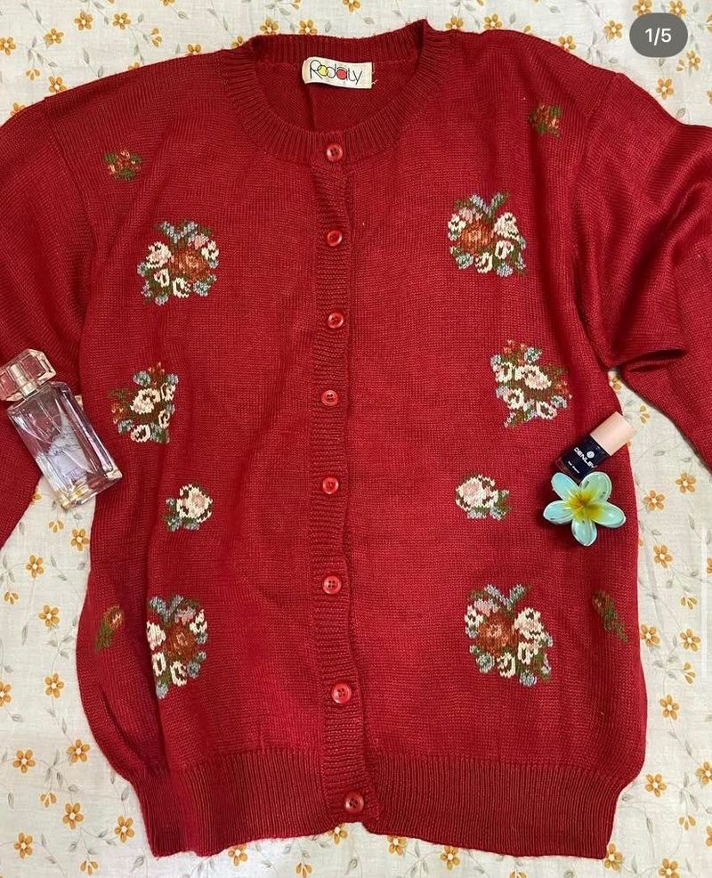 Red Floral Cardigan