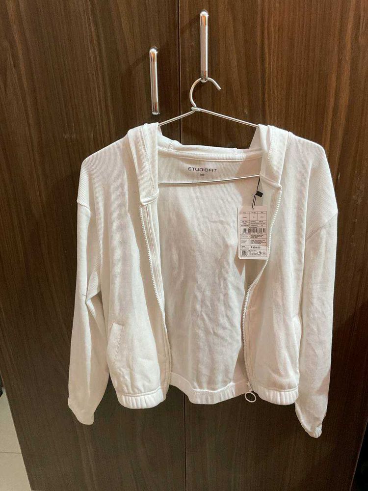 Studiofit White Zip-Up Hoodie