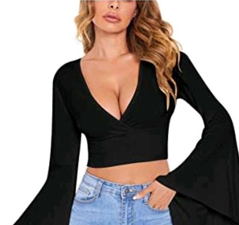 Zara Bell Sleeve Black Crop Top