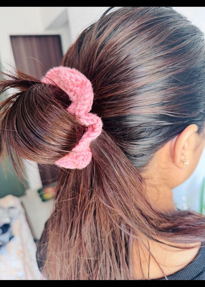 Pink Crochet Scrunchie