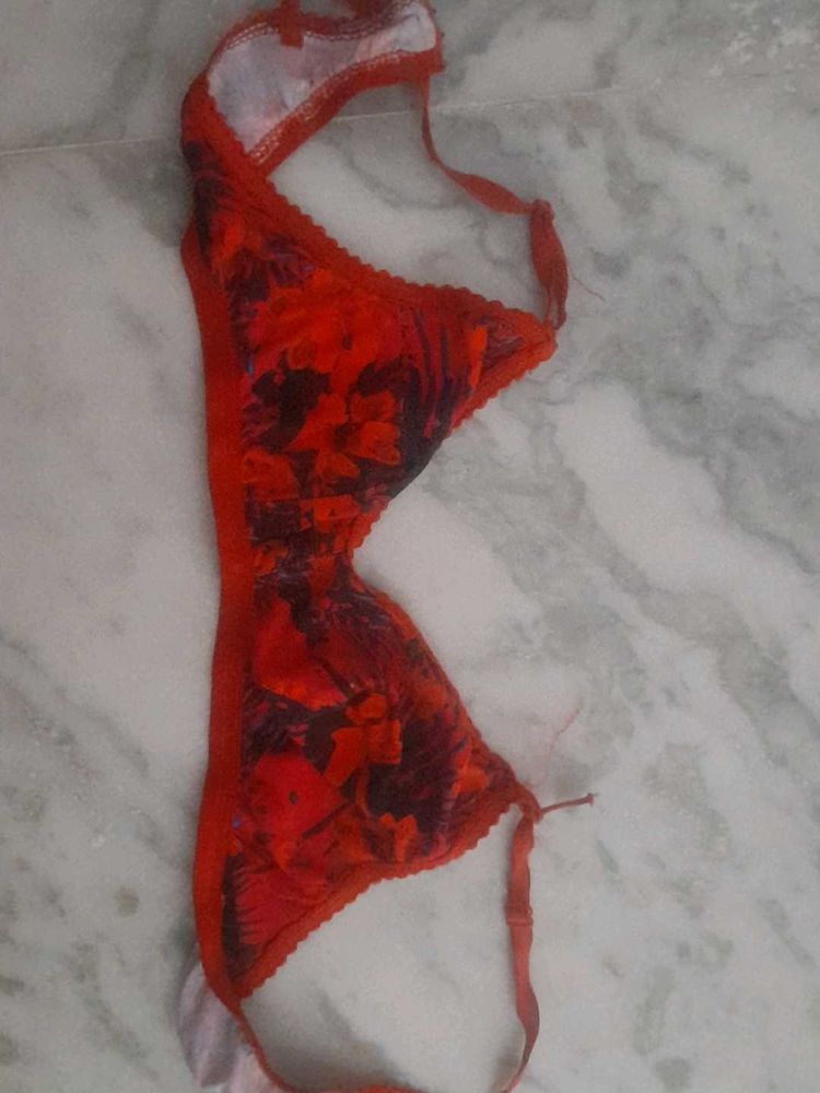 Floral Red Bra