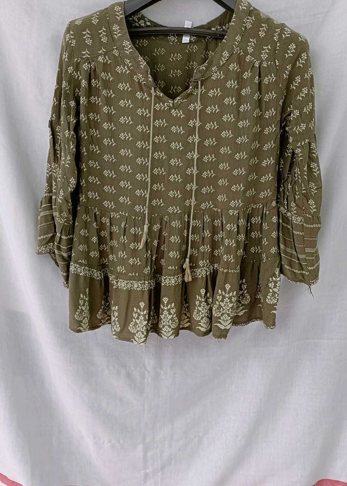 Olive Green Peasant Top