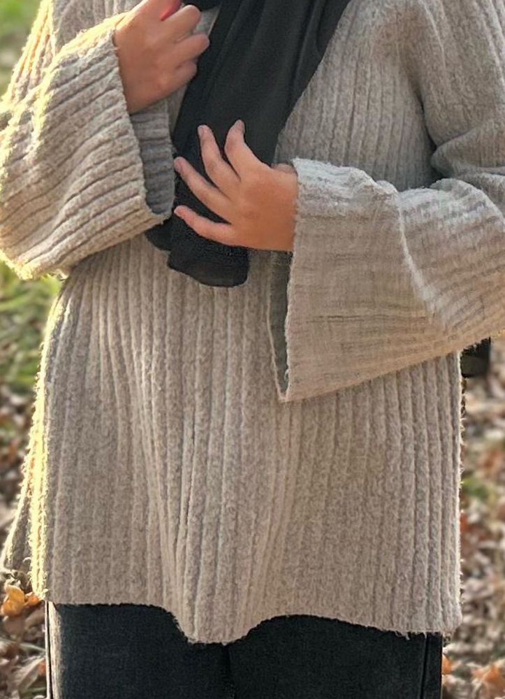 Gray Ribbed Knit Sweater