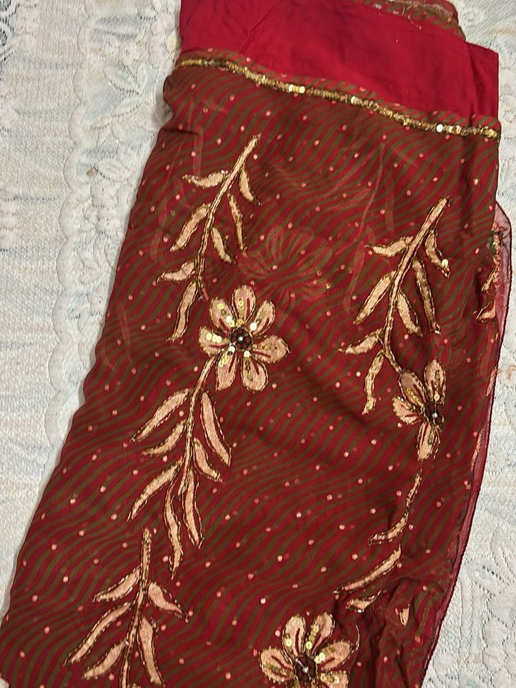 Red Floral Embroidered Saree