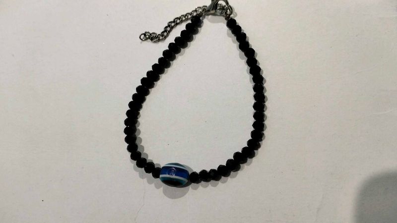 Black Beaded Bracelet with Blue Accent