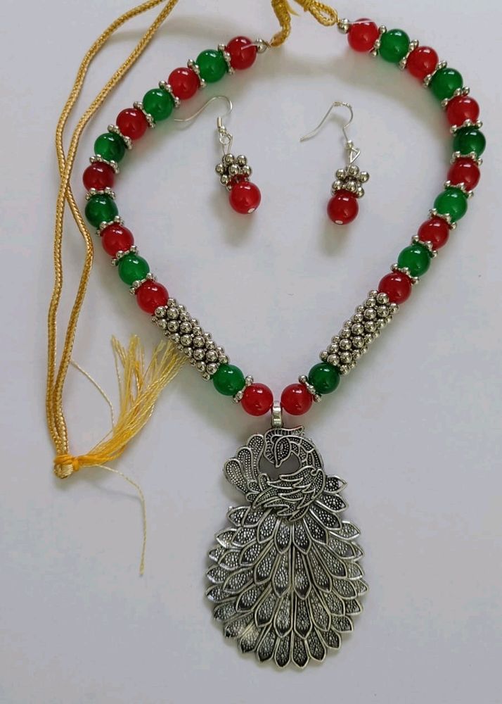 Peacock Designed Necklace With Earrings