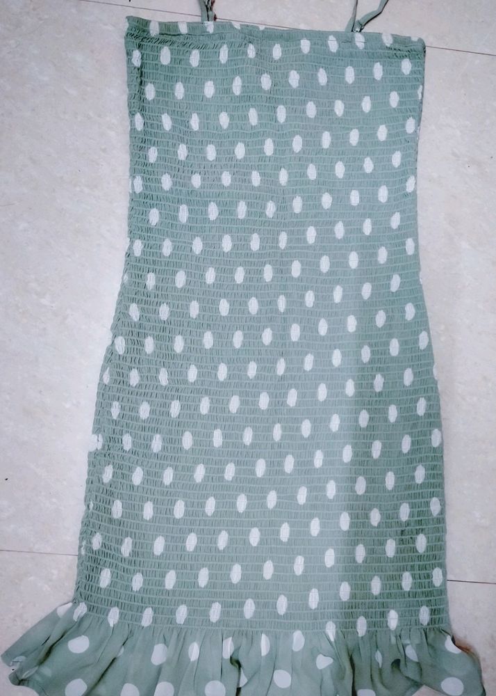 Mind Green &amp; white Geometric print smoked Dress