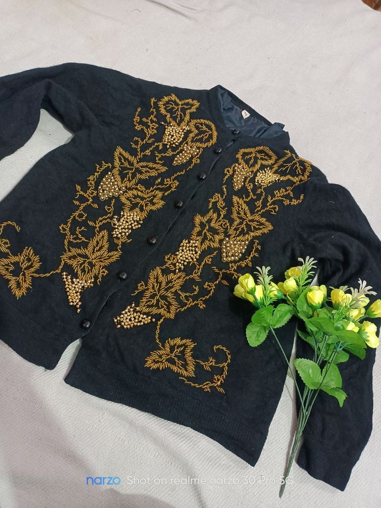 💥Sale💥Only For 24 Hrs.🔥Embroidery Woolen Black