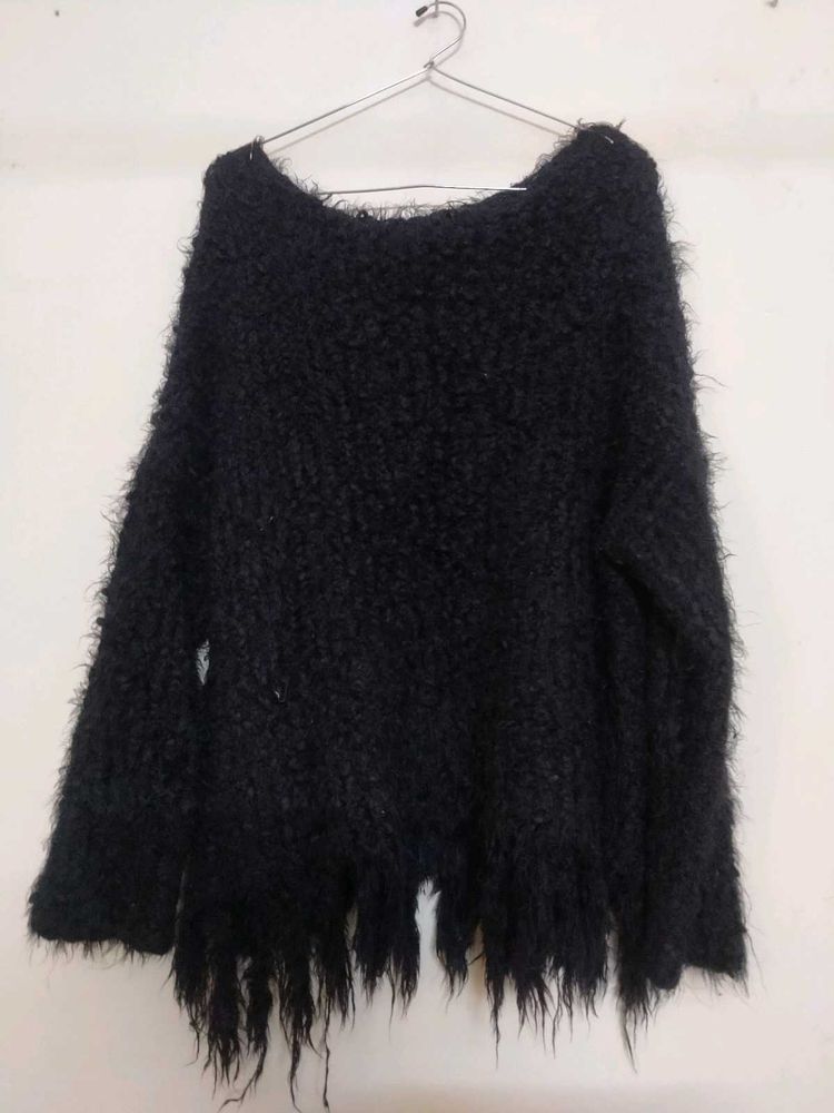 Black Fuzzy Fringe Sweater