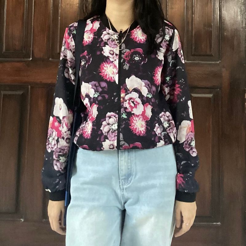 Korean Pinterest Floral Bomber Jacket