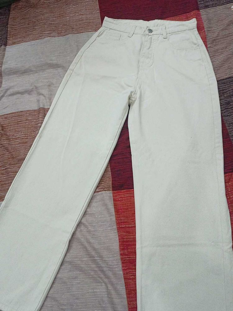 Off White Cotton Jeans