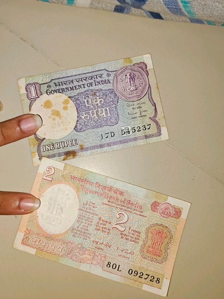 1 And 2 Rs. Note From India