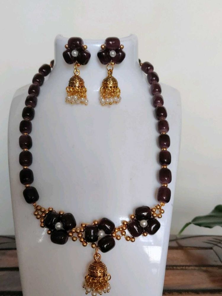 Glass bead-Elegant Dark Purple Necklace Set