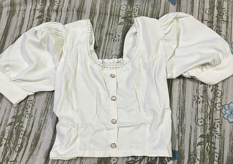 White Puff Sleeve Top