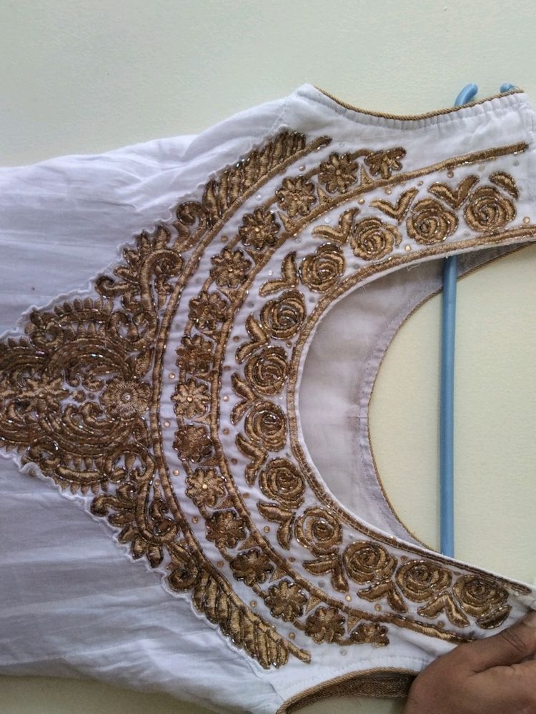Pure White Anarkali Top