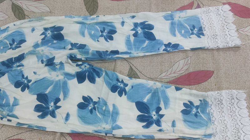 Floral Print Lace Trim Pants