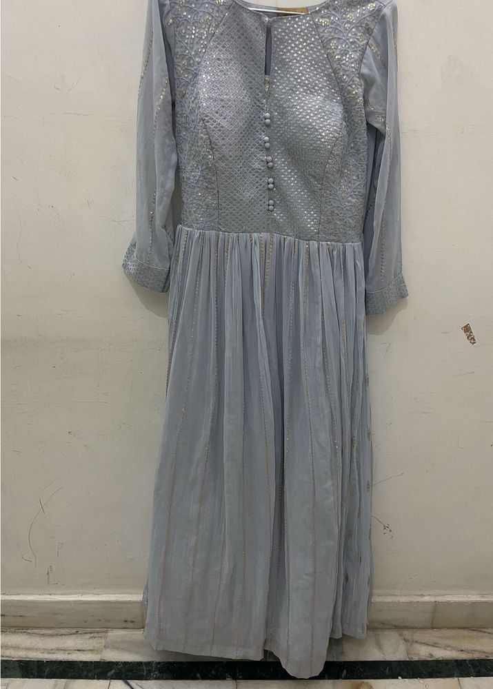 Lavender Ethnic Gown With Dupatta Beautiful Flare