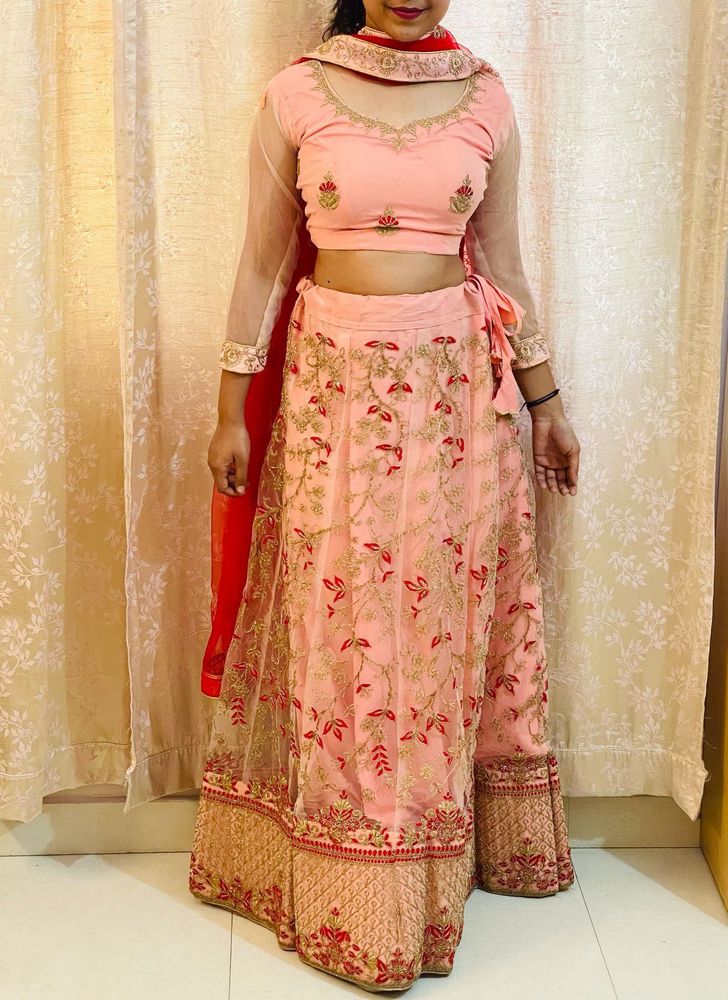 Embellished Pink Lehenga With Contrasting Dupatta