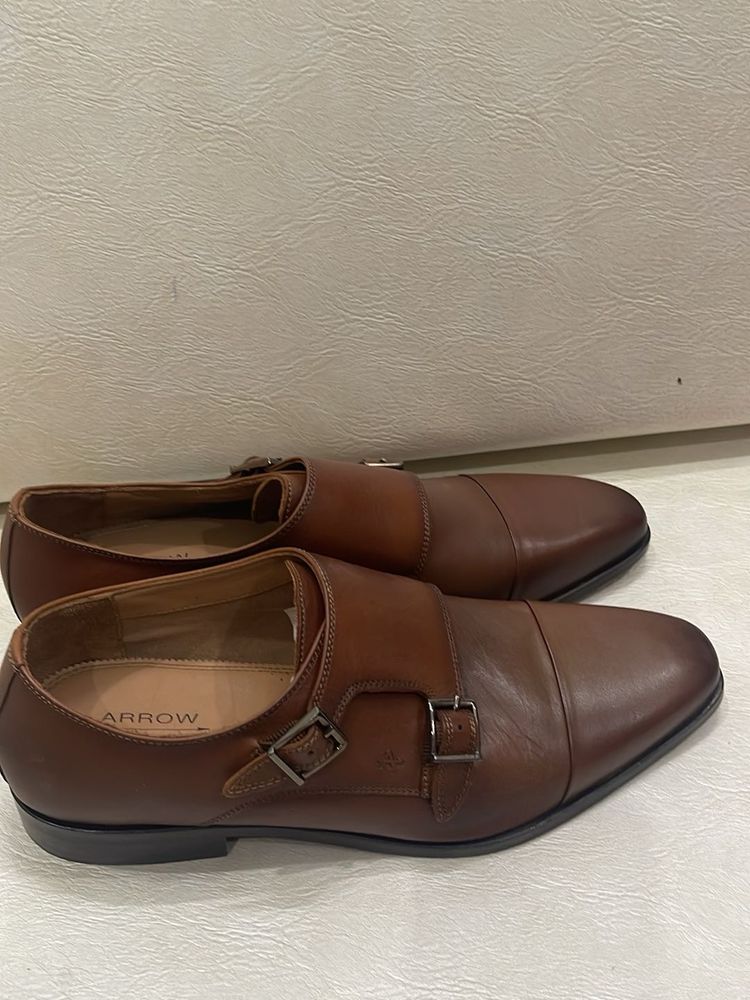 Arrow Brown Leather Monk Strap Dress Shoes