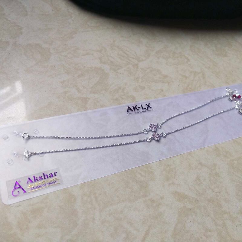 Pure Silver Pink CZ Snack 🥨 Chain ⛓️ Anklets पायल