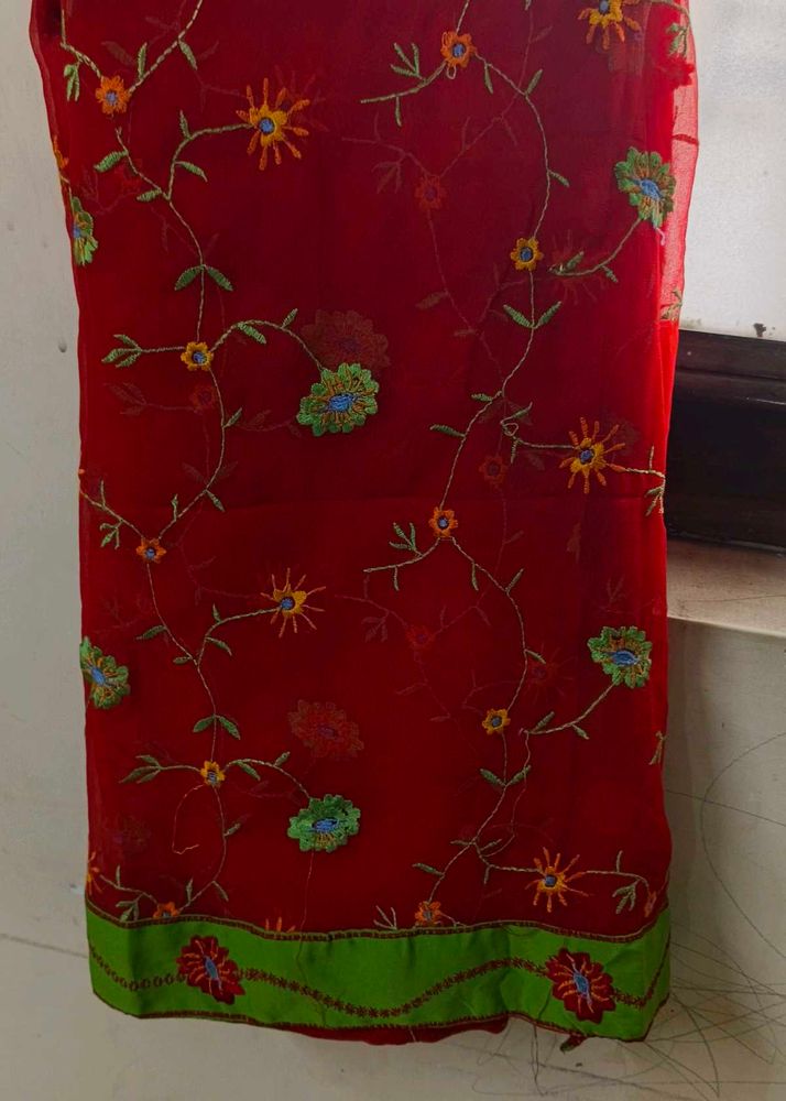 Red Embroidered Saree