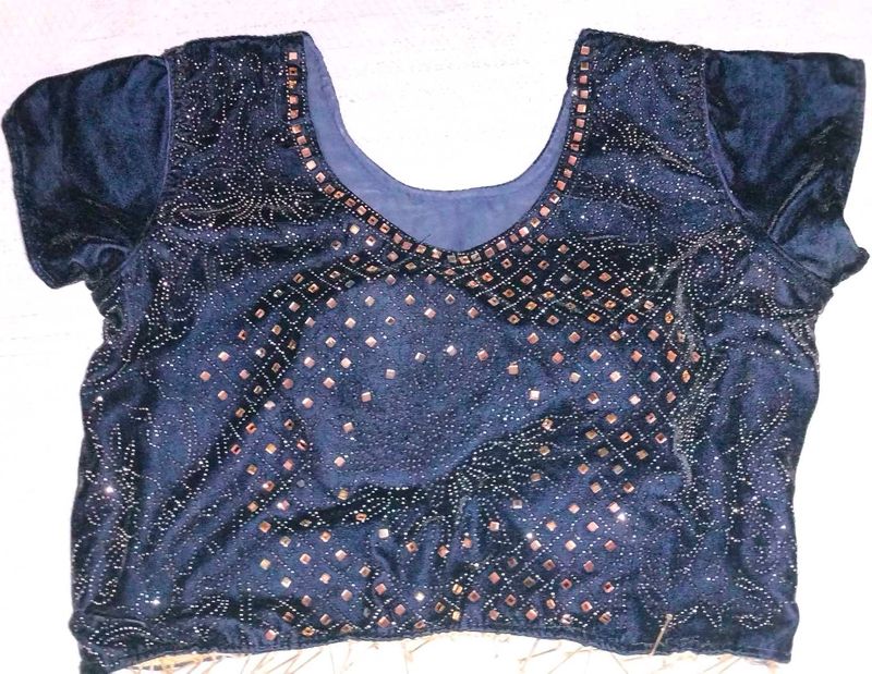 Elegant Navy Blue Velvet Blouse